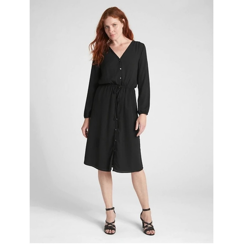 Gap Long Sleeve Button Down Midi Dress v53